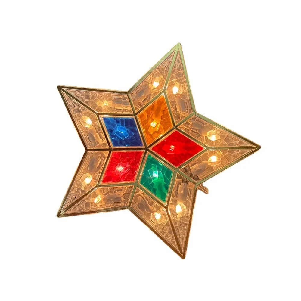 Christmas Star Tree Topper Faux Stained Glass Lights 9